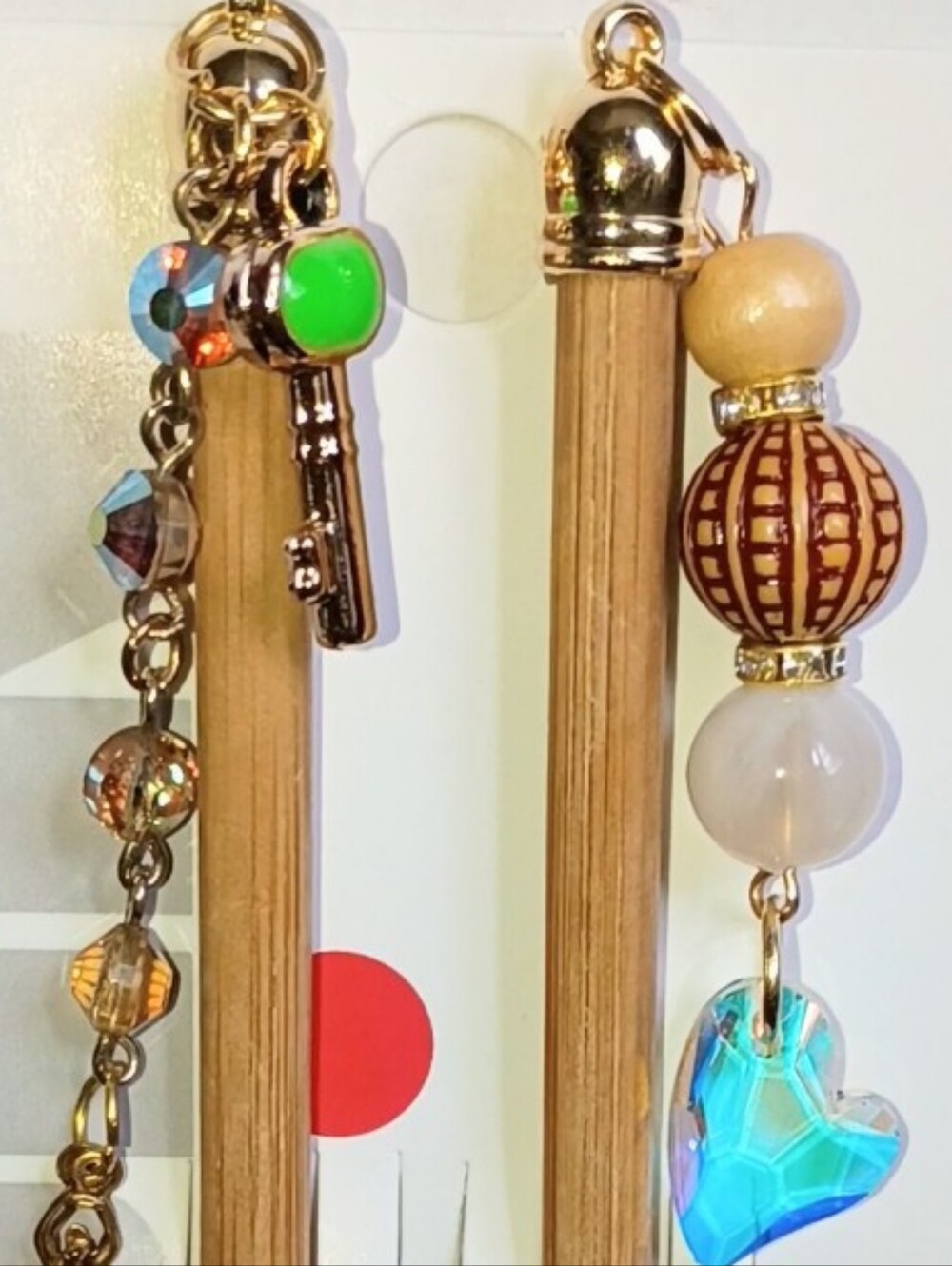 Chopsticks Hair Styling Pk of 2 Dangling Jewels Beads Wooden Sticks